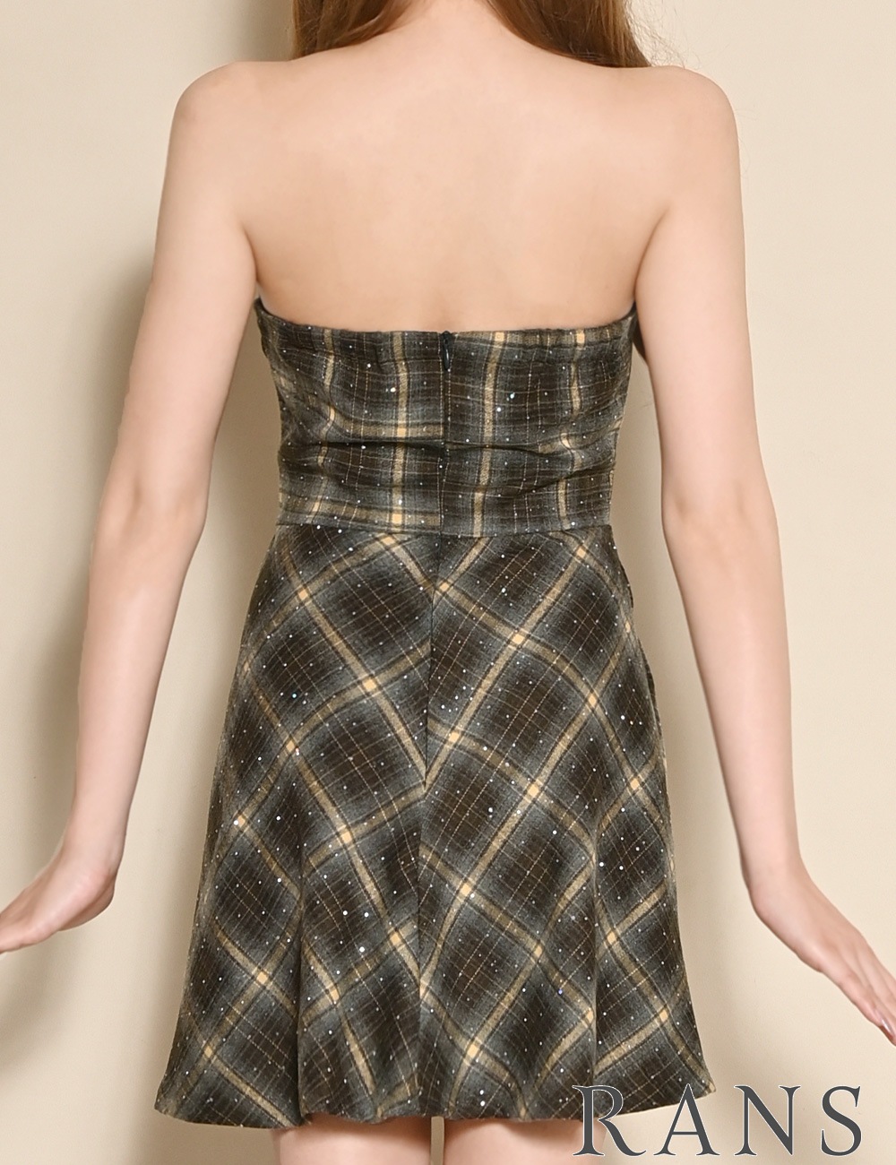 [即納][instock]【RANS】ミニ/ドレス/ワンピース/イエロー/ベア/フレア/柄/チェック