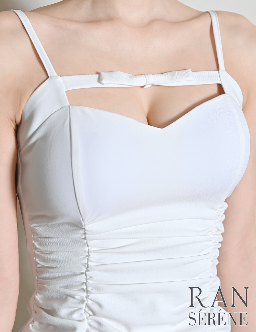[即納][instock]【RANSERENE】ミニ/ドレス/ワンピース/ホワイト/キャミ/リボン/ドロスト