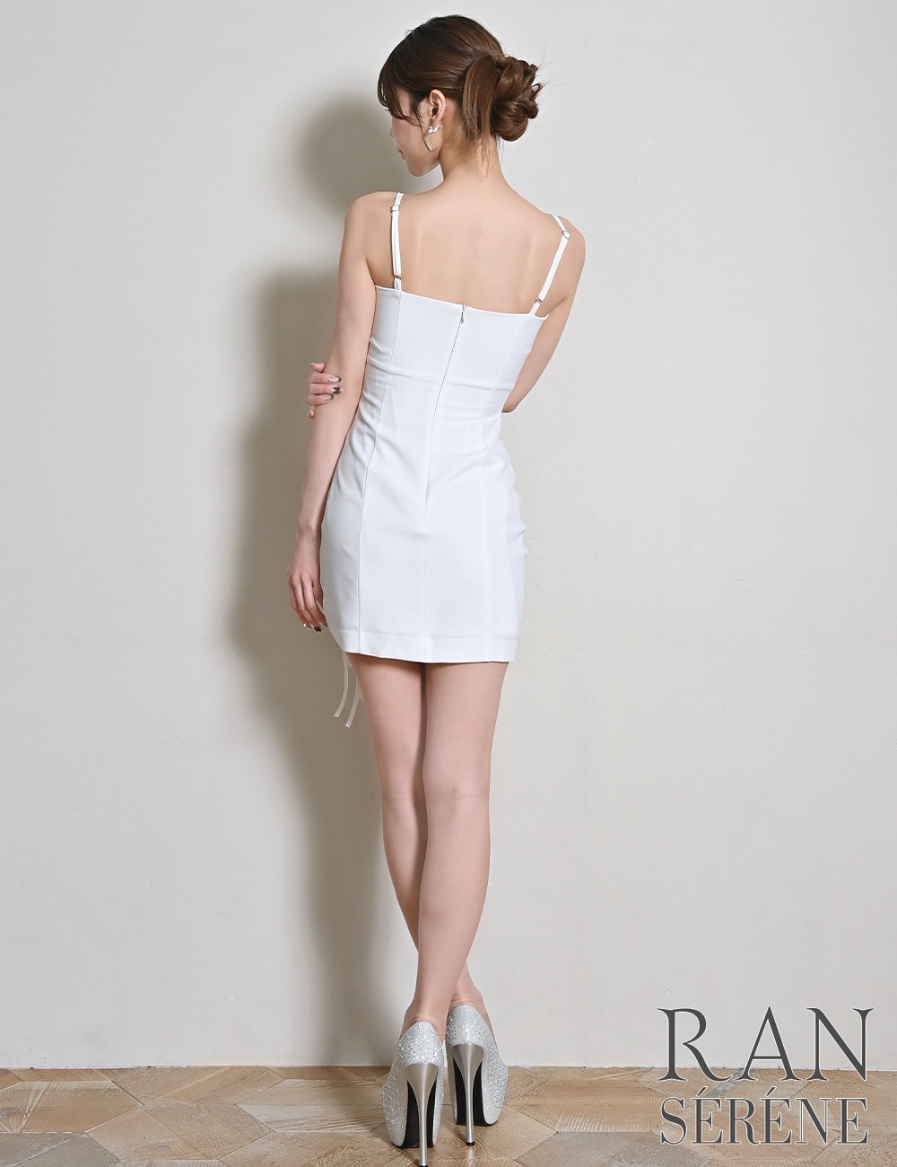 [即納][instock]【RANSERENE】ミニ/ドレス/ワンピース/ホワイト/キャミ/リボン/ドロスト