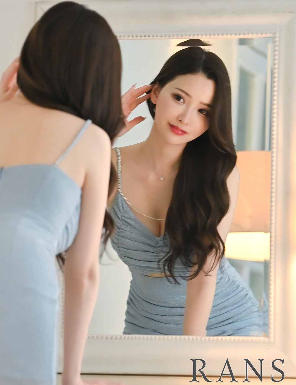 [Sのみ即納][instock]【RAN SERENE】ミニ/ドレス/ワンピース/ブルー/キャミ/タイト/ラメ/ビジュー