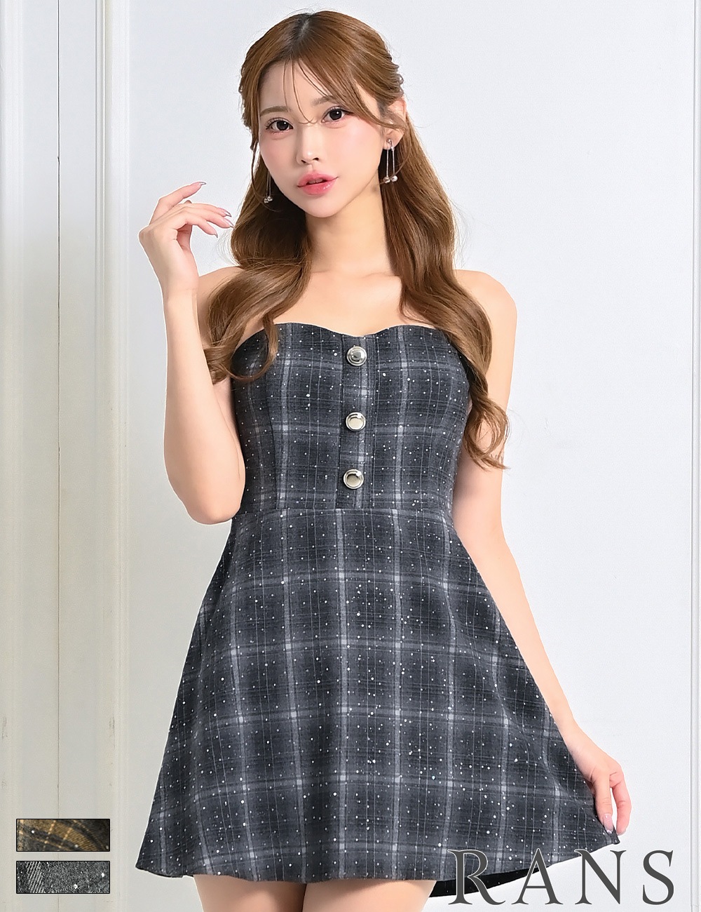 [即納][instock]【RANS】ミニ/ドレス/ワンピース/ブラック/ベア/フレア/柄/チェック