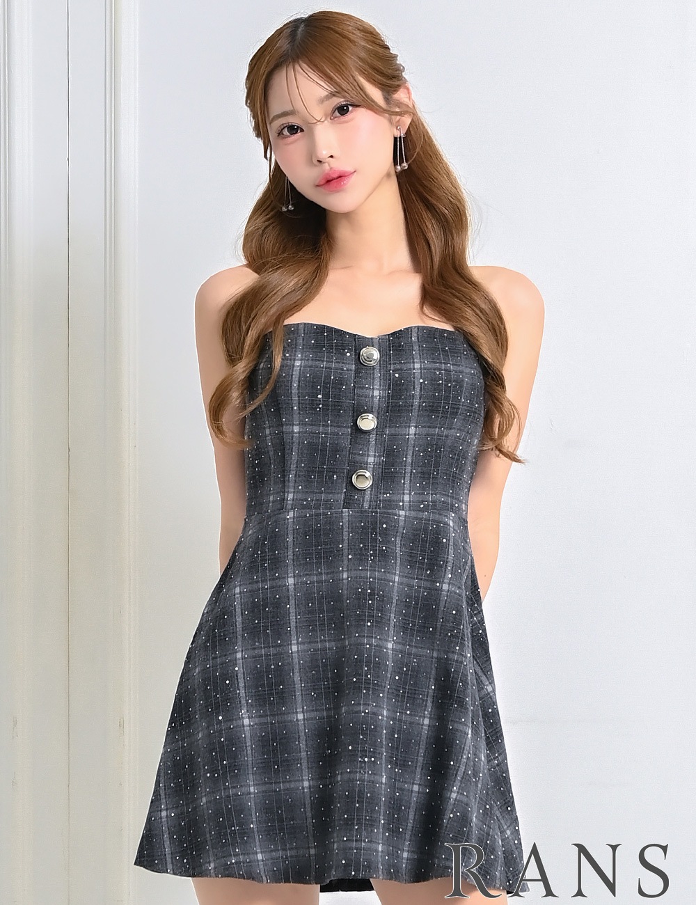 [即納][instock]【RANS】ミニ/ドレス/ワンピース/ブラック/ベア/フレア/柄/チェック