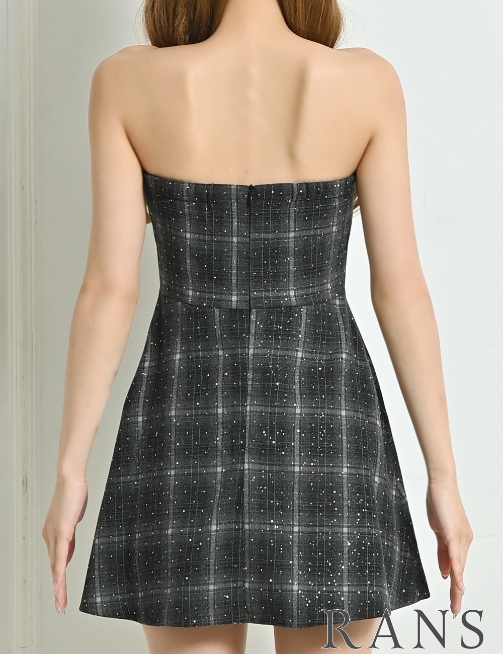 [即納][instock]【RANS】ミニ/ドレス/ワンピース/ブラック/ベア/フレア/柄/チェック