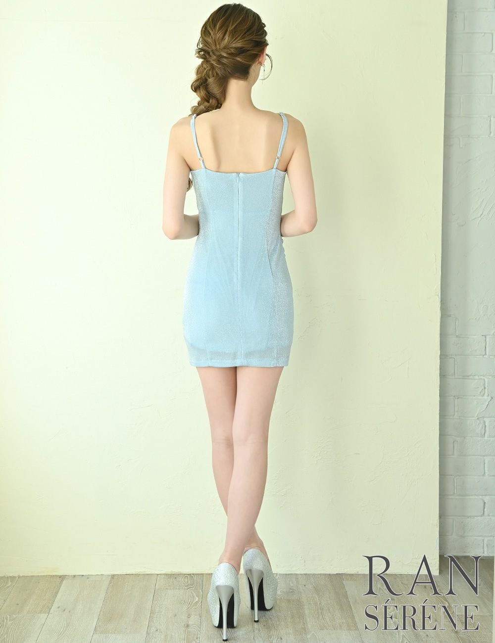 [即納][instock]【RANSERENE】ミニ/ドレス/ワンピース/ブルー/キャミ/リボン/ドロスト