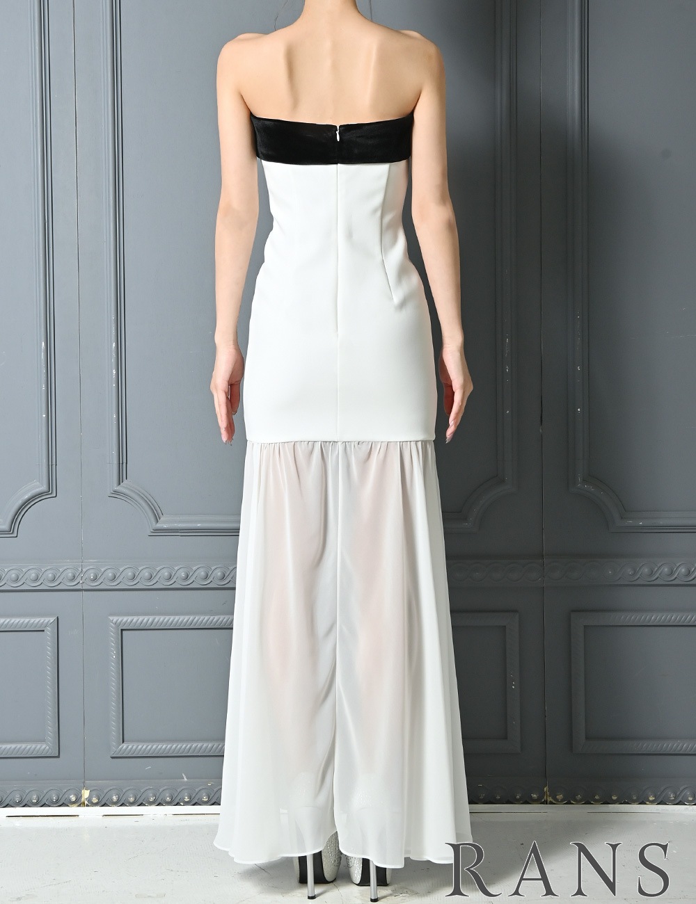 [即納][instock]【RANS】ロング/ドレス/ワンピース/ホワイト/ベア/タイト/フレア/ベロア