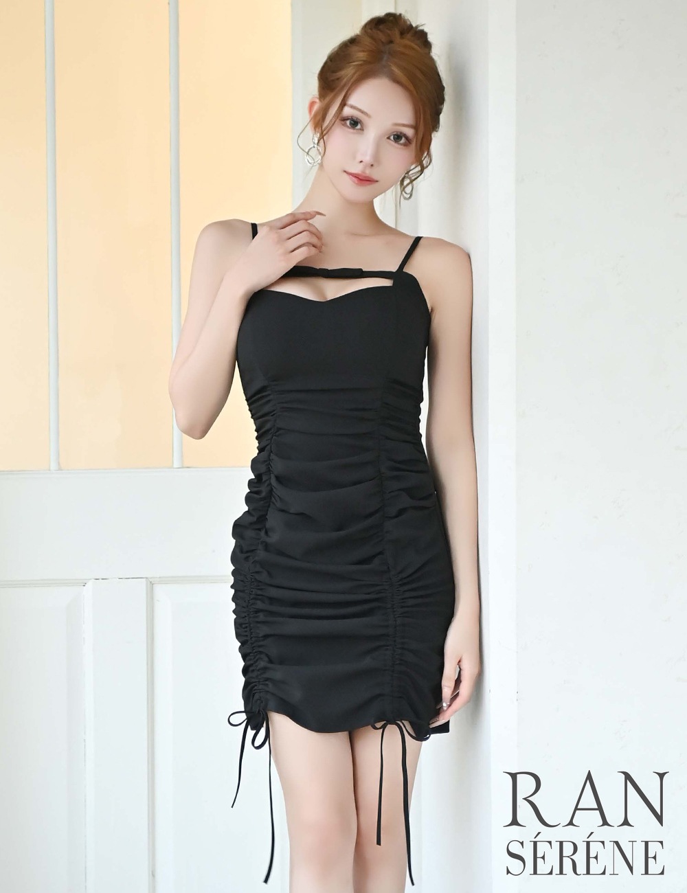 [即納][instock]【RANSERENE】ミニ/ドレス/ワンピース/ブラック/キャミ/リボン/ドロスト