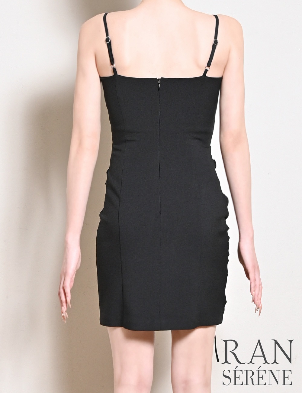 [即納][instock]【RANSERENE】ミニ/ドレス/ワンピース/ブラック/キャミ/リボン/ドロスト