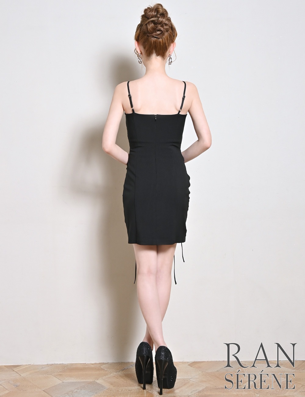 [即納][instock]【RANSERENE】ミニ/ドレス/ワンピース/ブラック/キャミ/リボン/ドロスト