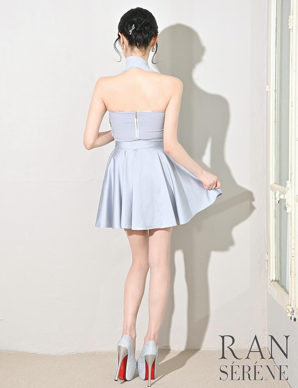 [即納][instock]【RAN SERENE】ミニ/ドレス/セットアップ/ブルー/ベア/フレア/ドレープ
