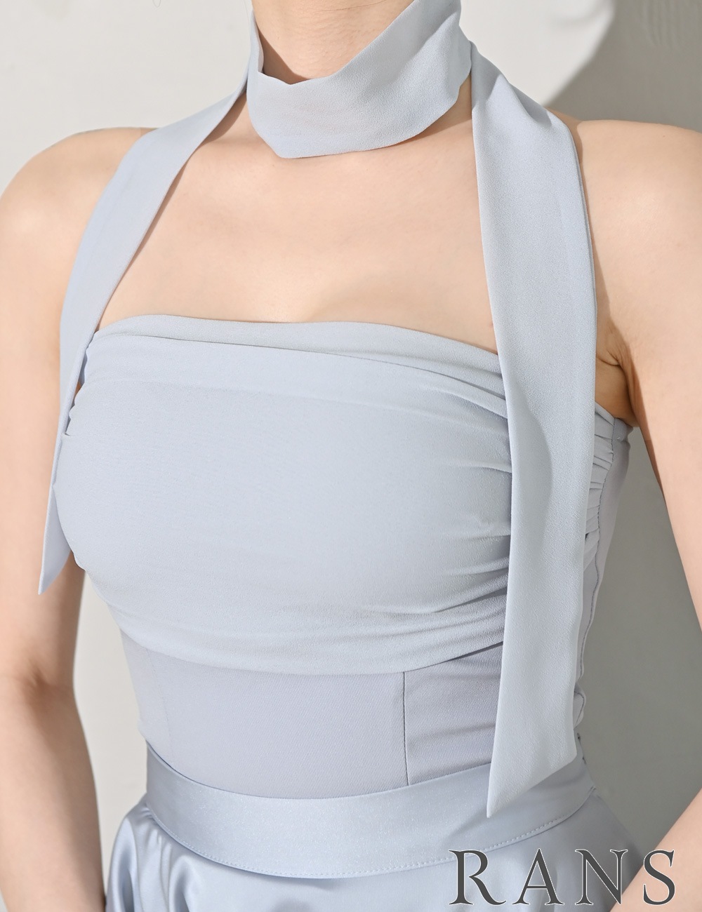 [即納][instock]【RAN SERENE】ミニ/ドレス/セットアップ/ブルー/ベア/フレア/ドレープ