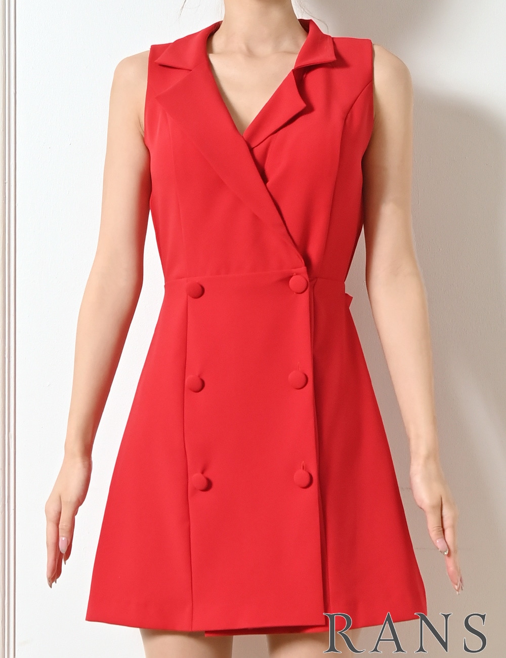 [即納][instock]【RANS】ミニ/ドレス/ワンピース/レッド/襟付き/フレア/リボン