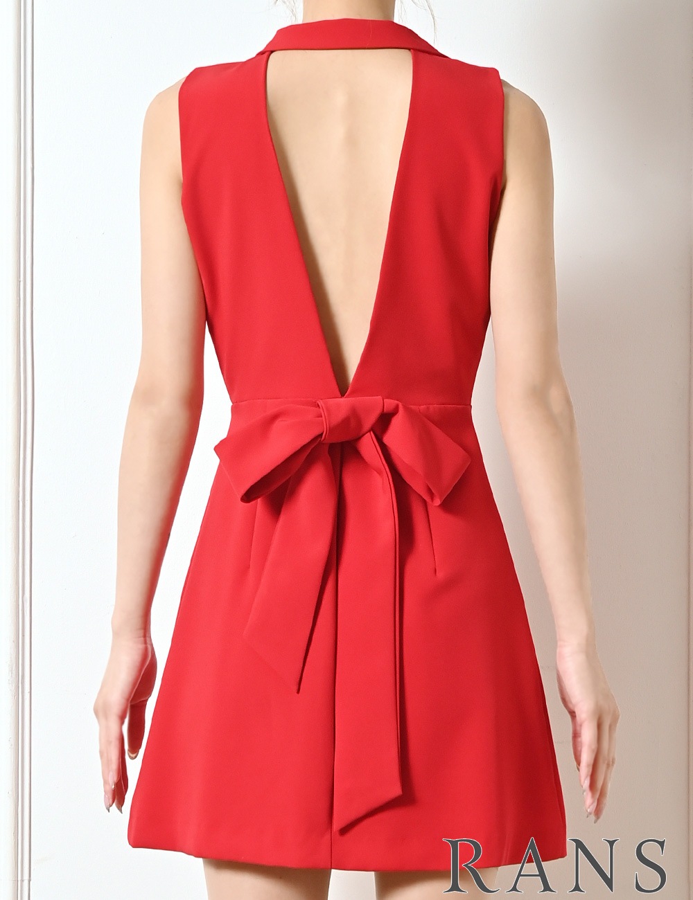 [即納][instock]【RANS】ミニ/ドレス/ワンピース/レッド/襟付き/フレア/リボン