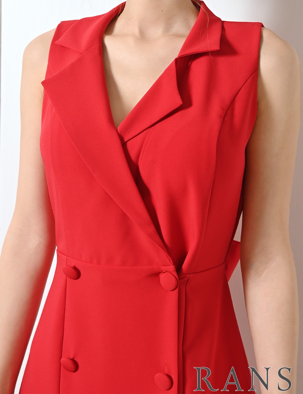 [即納][instock]【RANS】ミニ/ドレス/ワンピース/レッド/襟付き/フレア/リボン