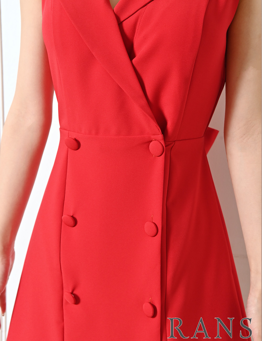 [即納][instock]【RANS】ミニ/ドレス/ワンピース/レッド/襟付き/フレア/リボン