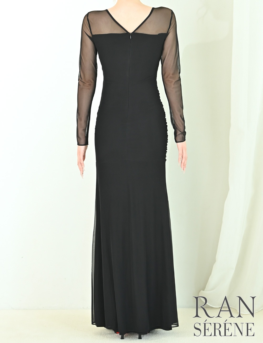 [即納][instock]【RAN SERENE】ロング/ドレス/ワンピース/ブラック/袖あり/長袖/スリット/シアー