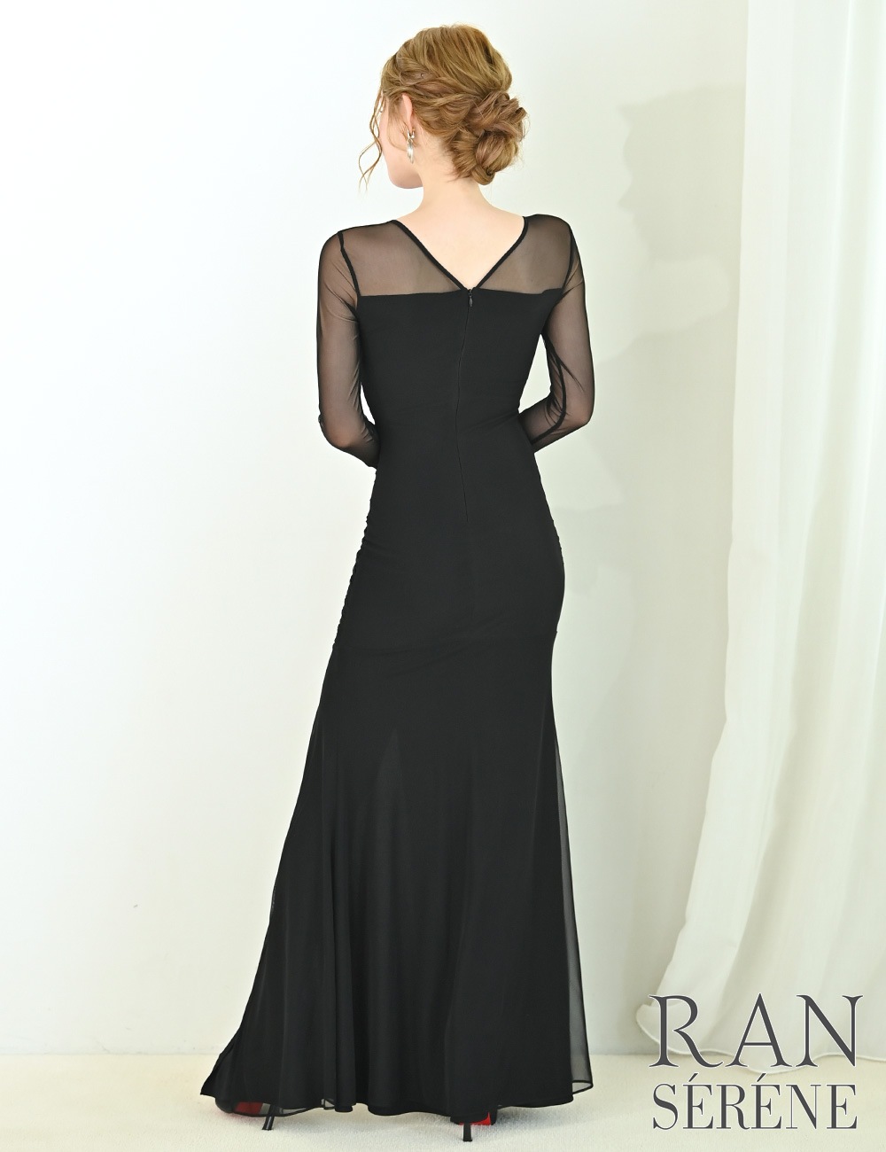 [即納][instock]【RAN SERENE】ロング/ドレス/ワンピース/ブラック/袖あり/長袖/スリット/シアー