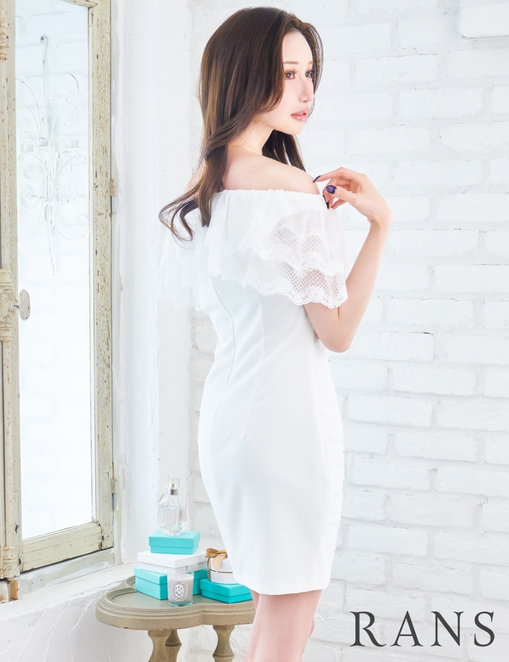 Sのみ即納][instock]【RANS】ミニ/ドレス/ワンピース/ホワイト/フリル