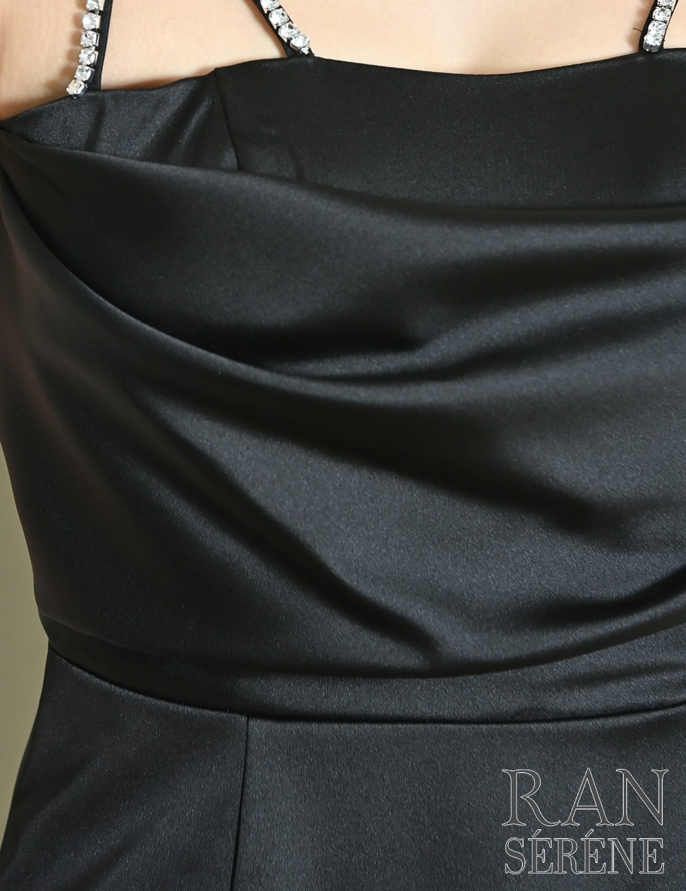 [即納][instock]【RANSERENE】ミニ/ドレス/ワンピース/ブラック/キャミ/フレア/サテン/ビジュー/リボン