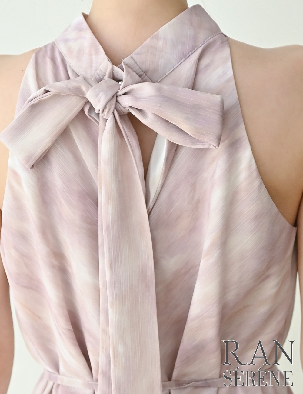 【RANSERENE】ミニ/ドレス/ワンピース/ピンク/ホルターネック/フレア/タイダイ/リボン