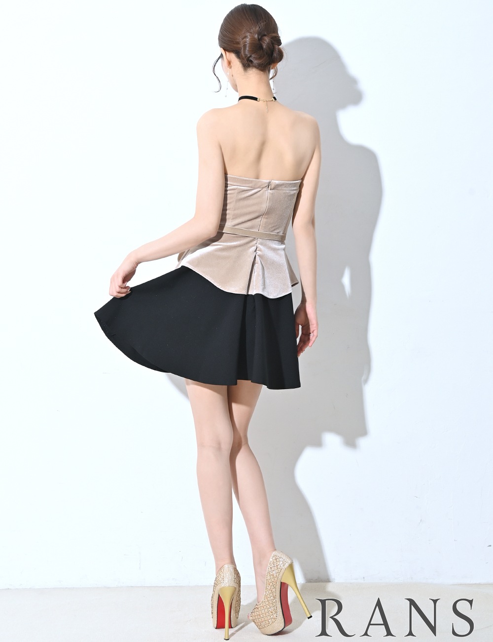 [即納][instock]【RAN SERENE】ミニ/ドレス/ワンピース/ベア/フレア/ベージュ/ブラック/ベロア