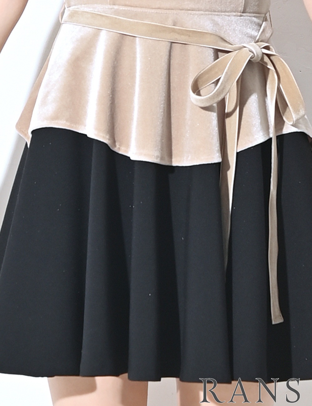 [即納][instock]【RAN SERENE】ミニ/ドレス/ワンピース/ベア/フレア/ベージュ/ブラック/ベロア