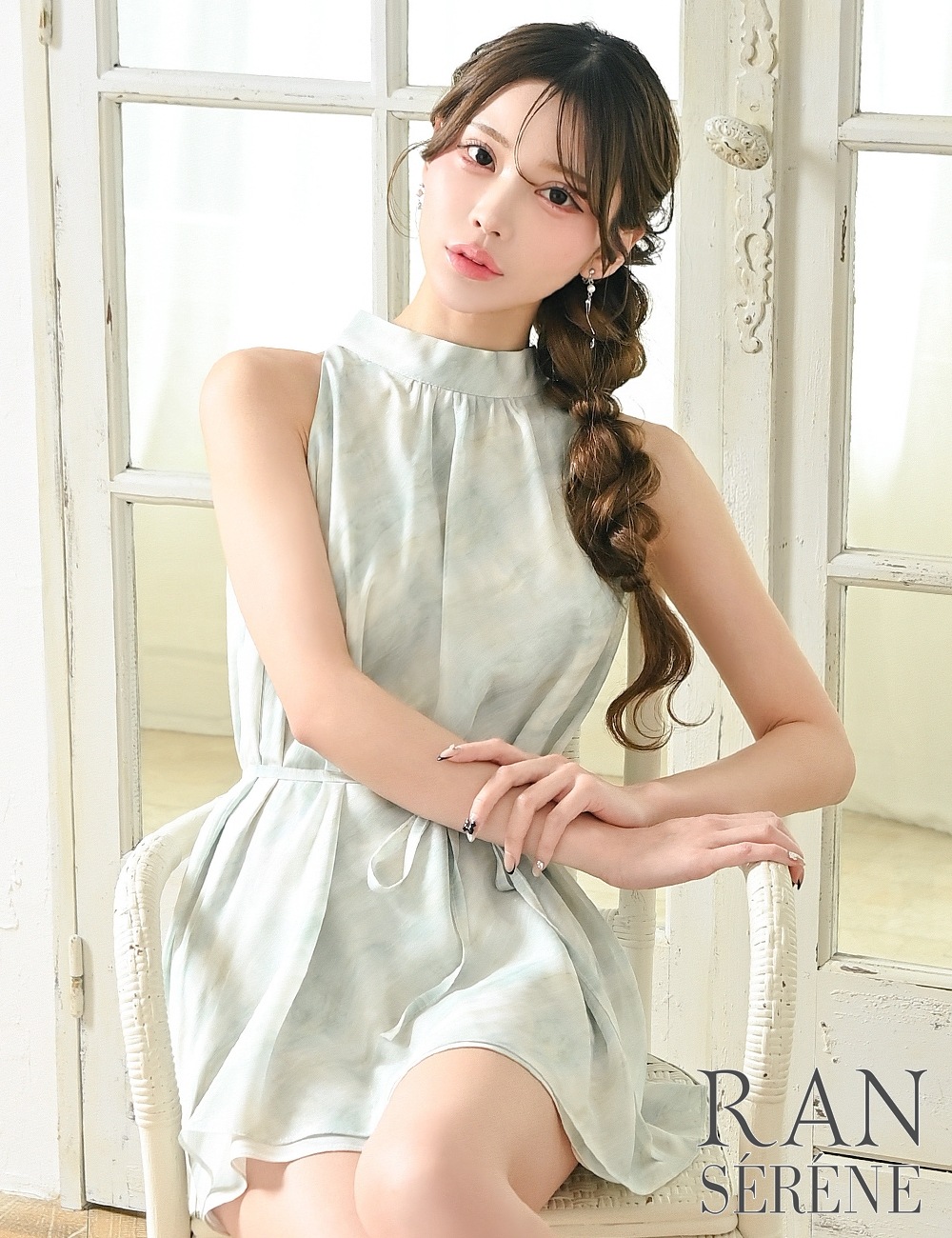 [即納][instock]【RANSERENE】ミニ/ドレス/ワンピース/グリーン/ミント/ホルターネック/フレア/タイダイ/リボン