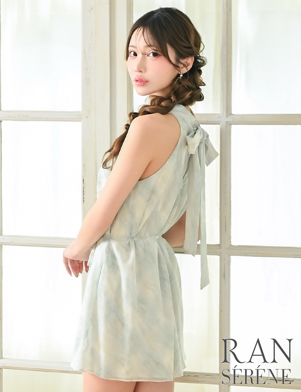 [即納][instock]【RANSERENE】ミニ/ドレス/ワンピース/グリーン/ミント/ホルターネック/フレア/タイダイ/リボン