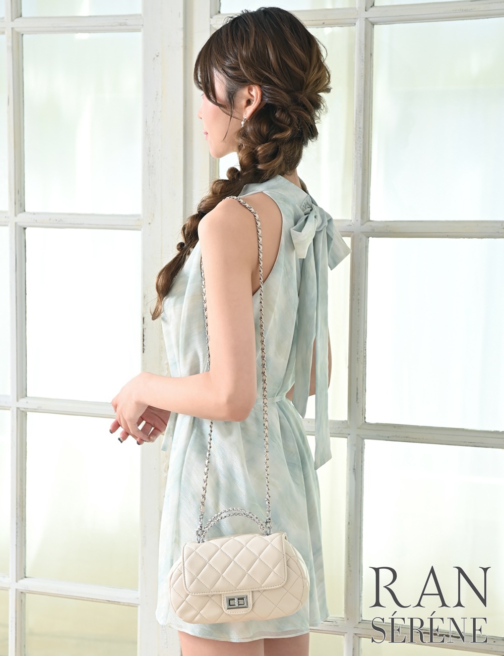 [即納][instock]【RANSERENE】ミニ/ドレス/ワンピース/グリーン/ミント/ホルターネック/フレア/タイダイ/リボン