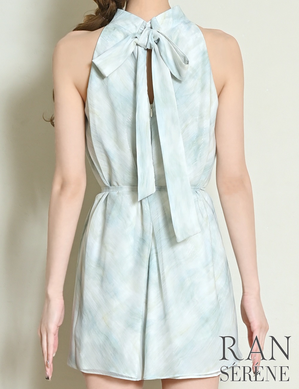 [即納][instock]【RANSERENE】ミニ/ドレス/ワンピース/グリーン/ミント/ホルターネック/フレア/タイダイ/リボン