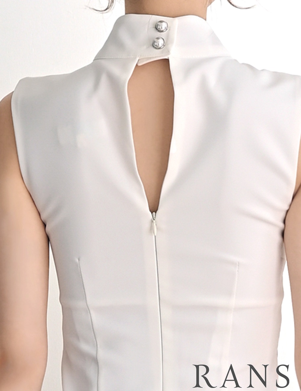 [Mのみ即納][instock]【RANS】ミニ/ドレス/ワンピース/タイト/ホワイト/ハイネック/レース