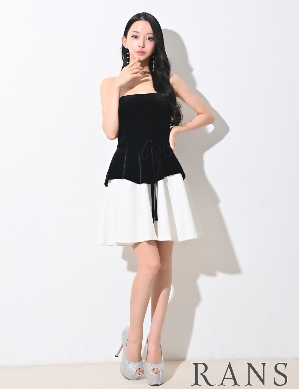 [即納][instock]【RANS】ミニ/ドレス/ワンピース/ベア/フレア/ブラック/ベロア