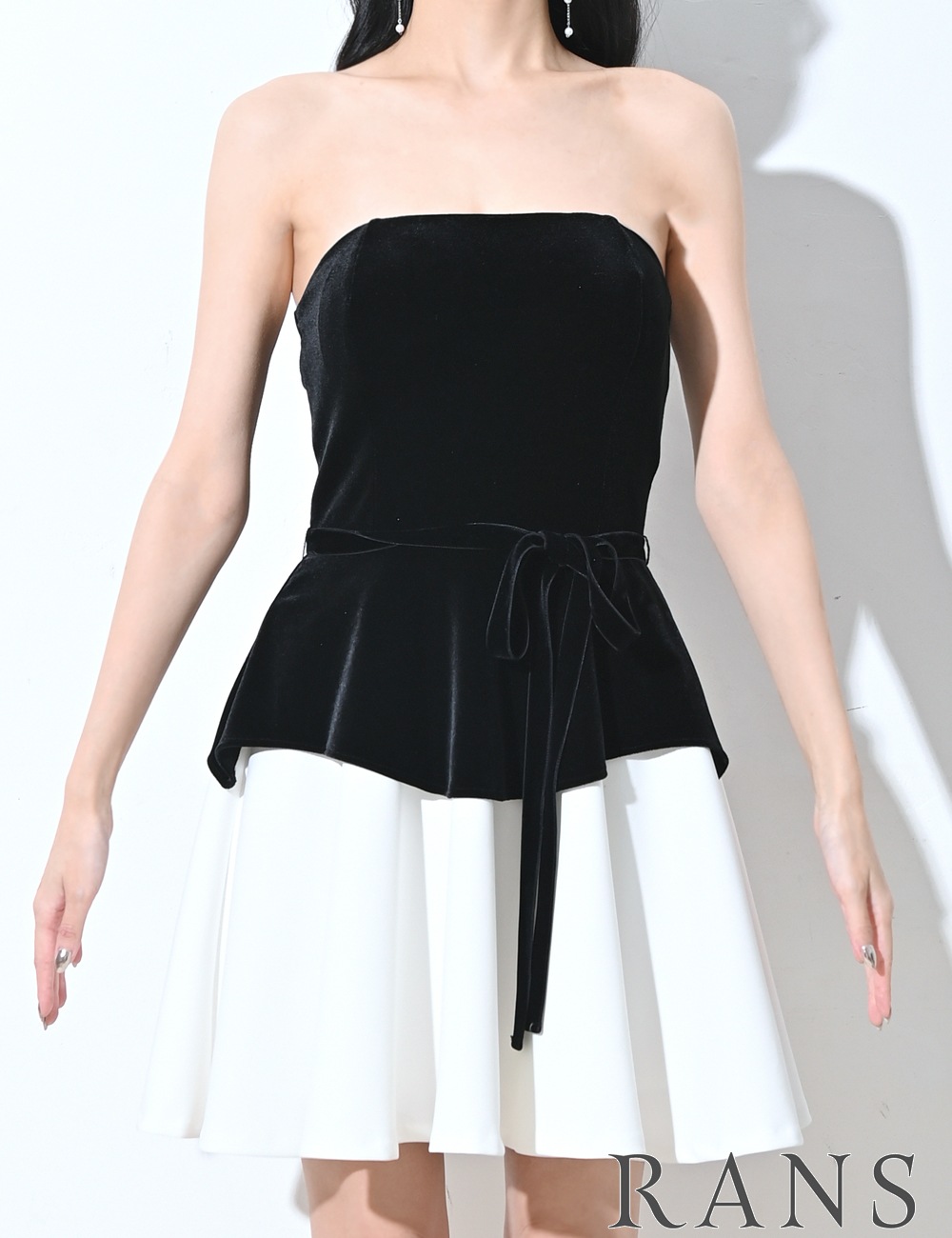 [即納][instock]【RANS】ミニ/ドレス/ワンピース/ベア/フレア/ブラック/ベロア