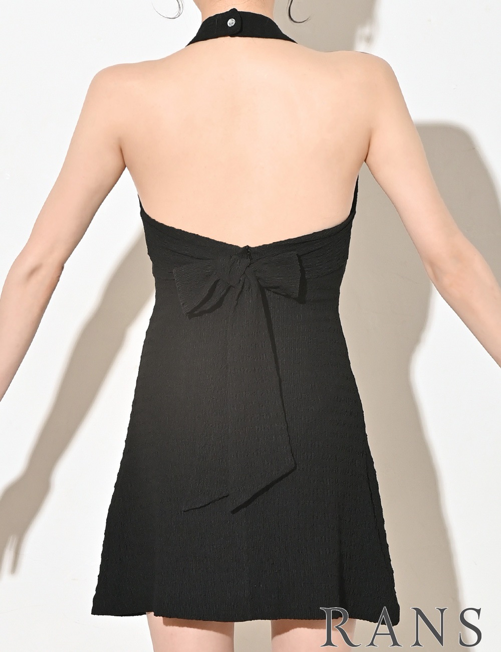 [即納][instock]【RANS】ミニ/ドレス/ワンピース/フレア/ブラック/ハイネック/リボン