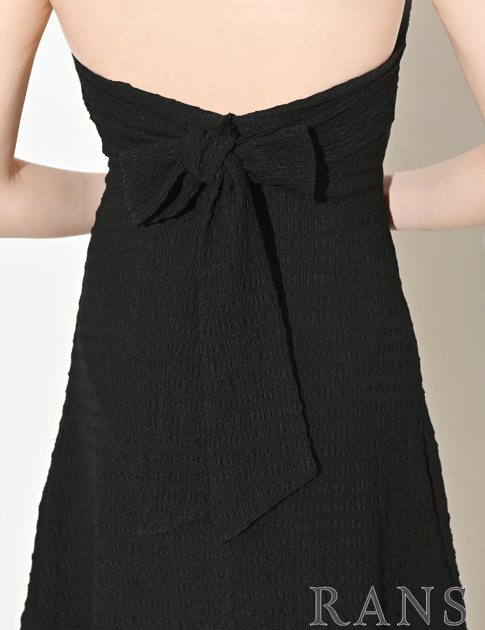 [即納][instock]【RANS】ミニ/ドレス/ワンピース/フレア/ブラック/ハイネック/リボン