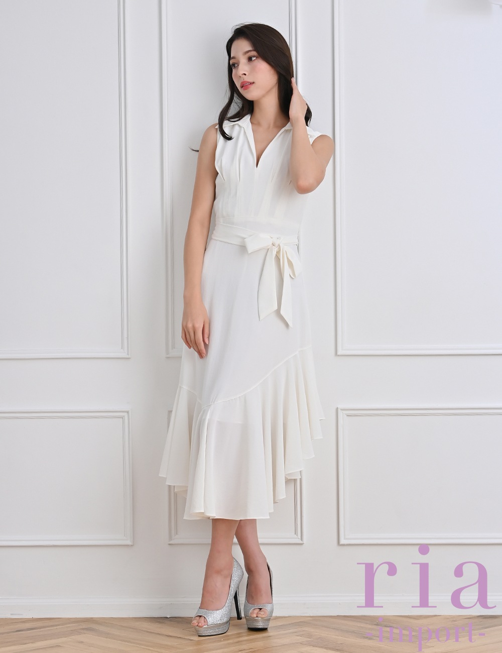 Sのみ即納][instock]【ria】丈長/ドレス/ワンピース/ホワイト/フレア
