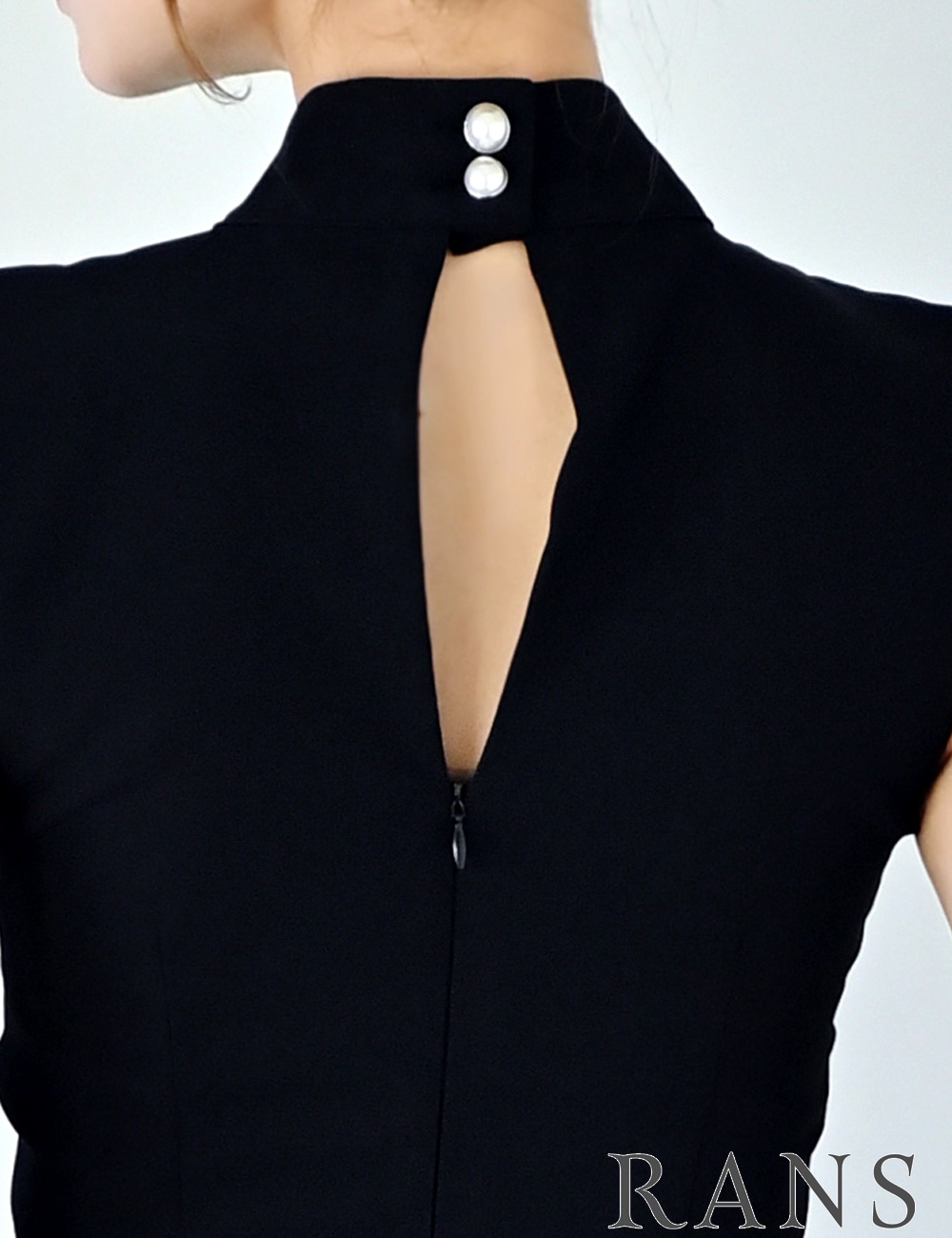 [Mのみ即納][instock]【RANS】ミニ/ドレス/ワンピース/タイト/ブラック/ハイネック/レース