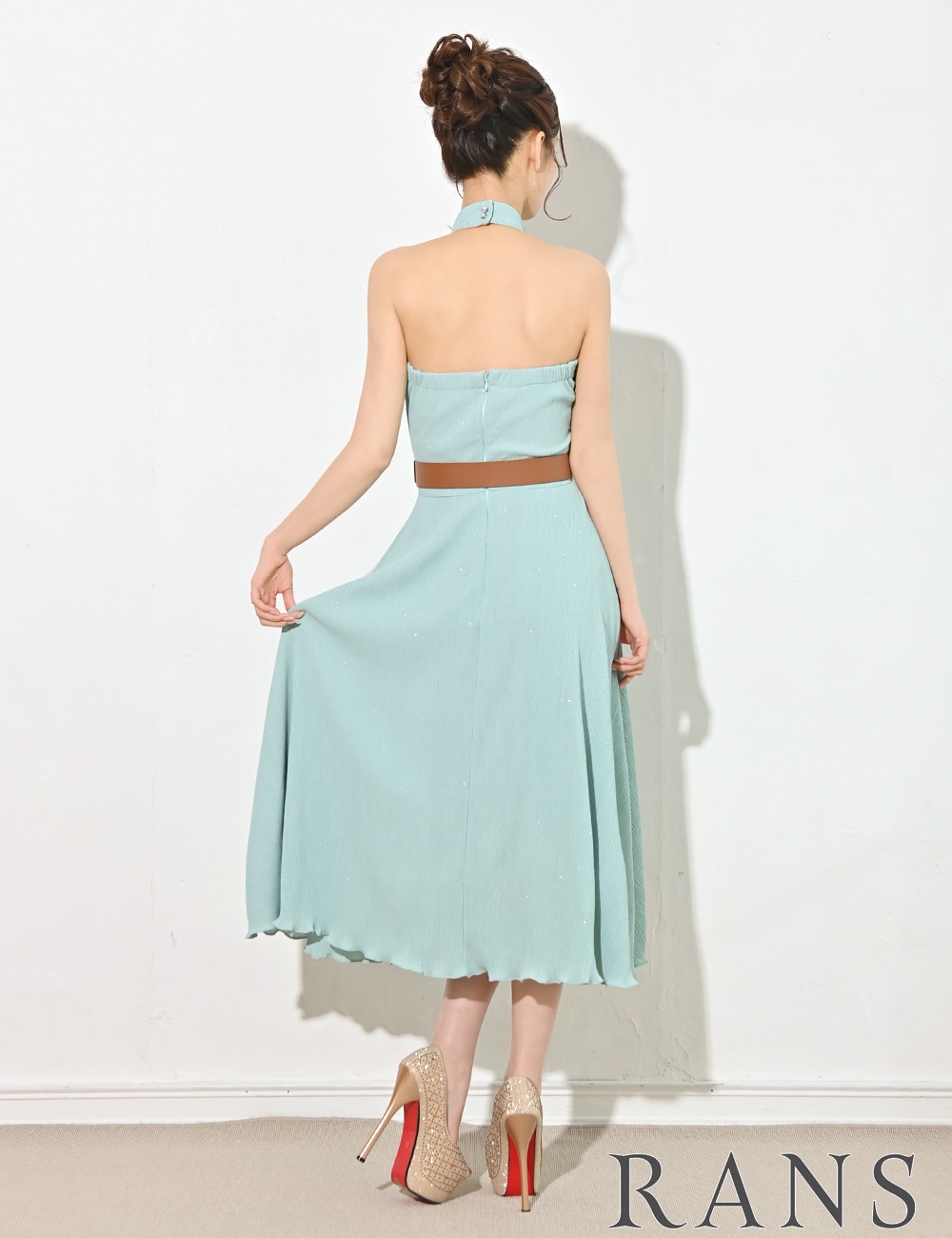 [即納][instock]【RANS】ロング/丈長/ドレス/ワンピース/フレア/ミント/ホルターネック