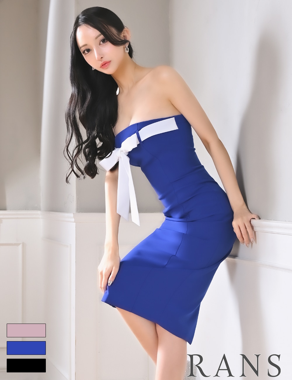 RANS】丈長/ドレス/ワンピース/ベア/タイト/ブルー/リボン | SHAPE,丈