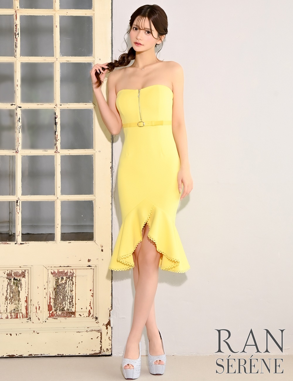 [即納][instock]【RAN SERENE】丈長/ドレス/ワンピース/イエロー/ベア/マーメイド/ベルト