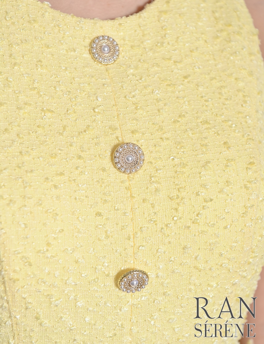 [即納][instock]【RAN SERENE】ミニ/ドレス/ワンピース/イエロー/フレア/レイヤード風/柄/ツイード/ベルト