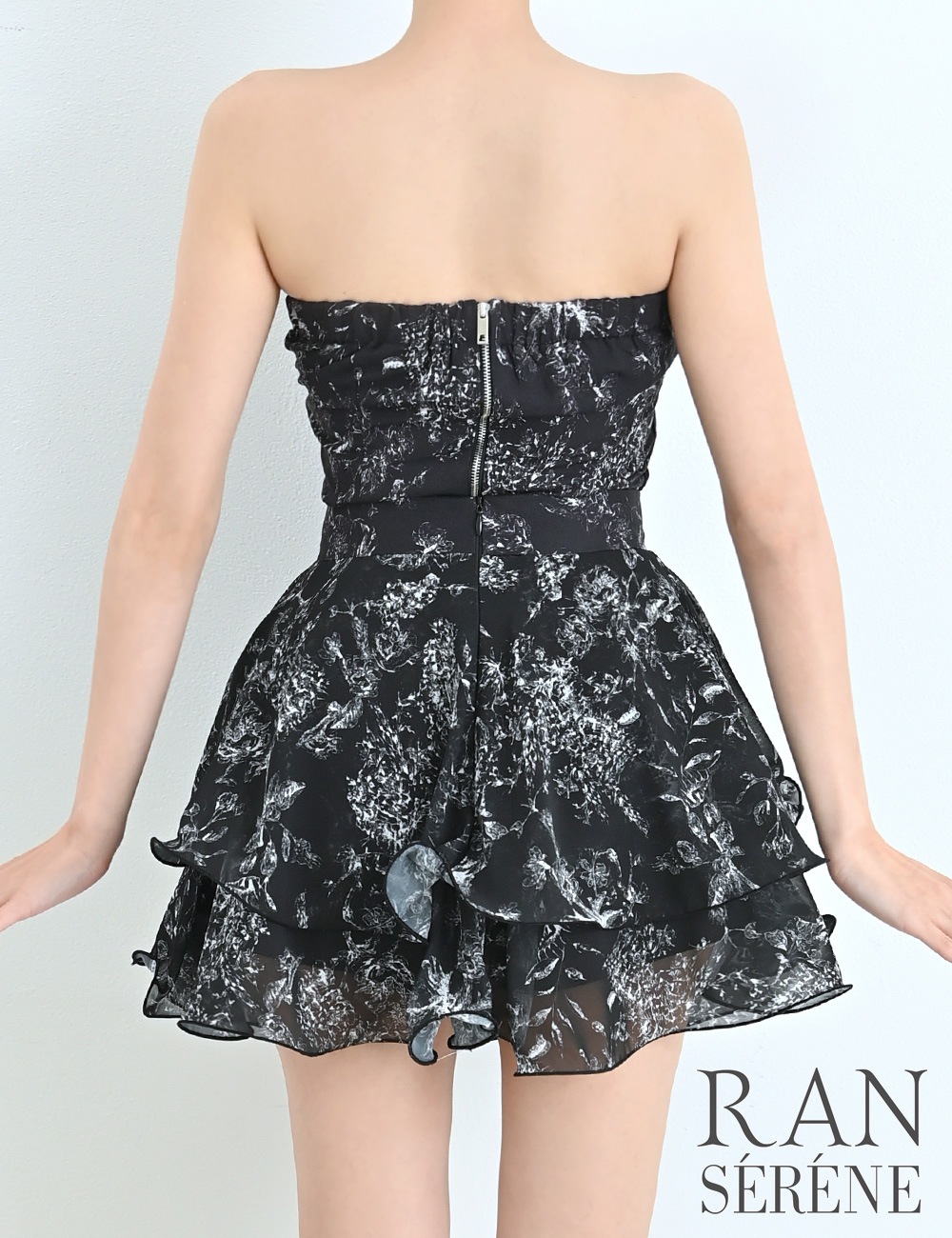 [即納][instock]【RAN SERENE】ミニ/ドレス/セットアップ/ブラック/ベア/フレア/リボン/柄