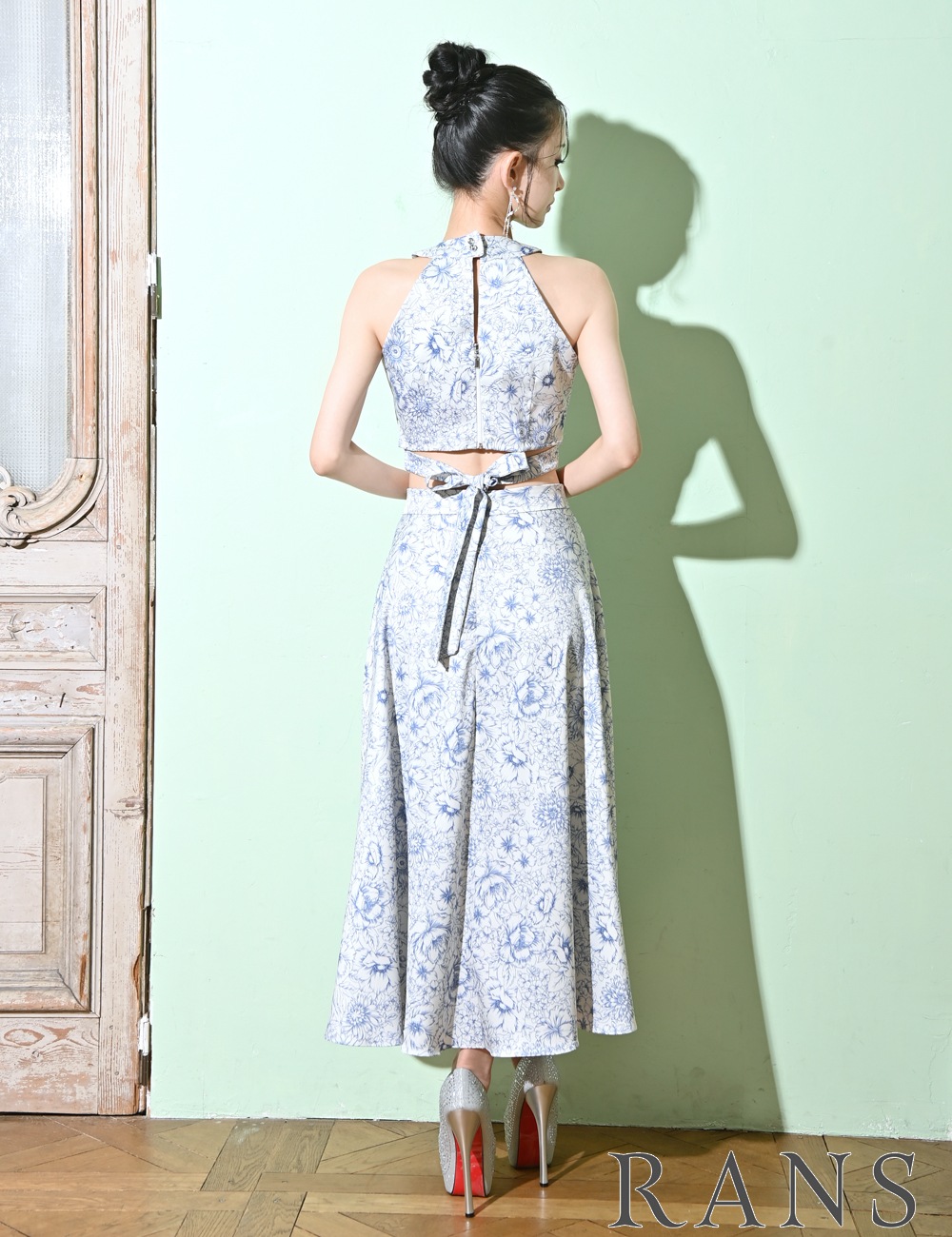 [即納][instock]【RANS】ロング/ドレス/セットアップ/フレア/ホワイト/ブルー/アメスリ