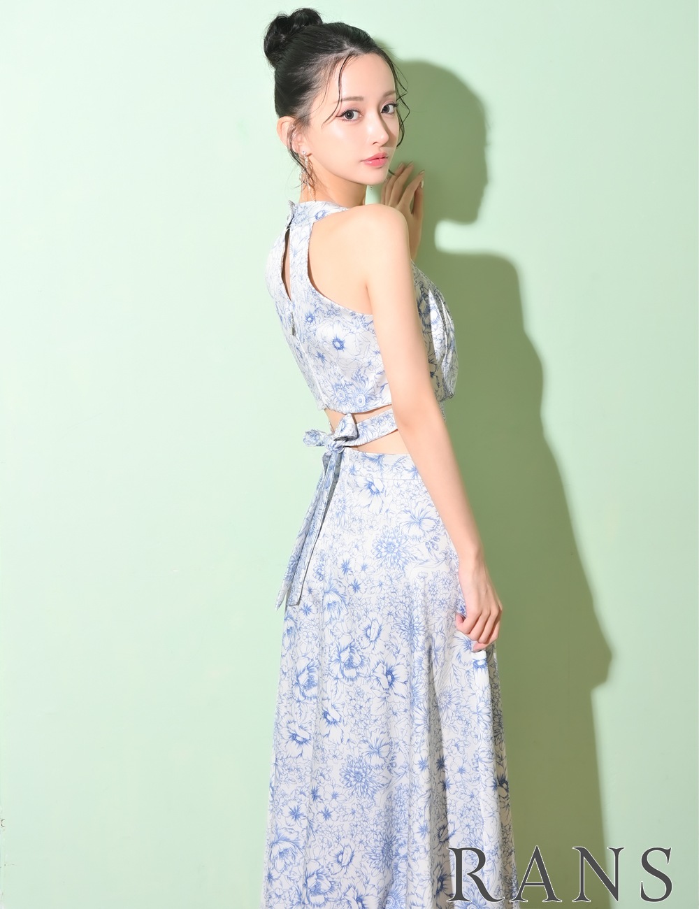 [即納][instock]【RANS】ロング/ドレス/セットアップ/フレア/ホワイト/ブルー/アメスリ