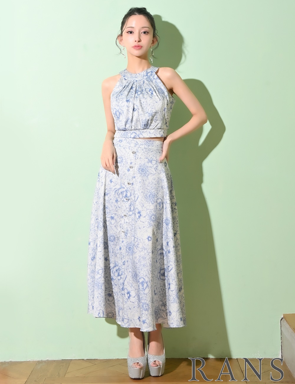 [即納][instock]【RANS】ロング/ドレス/セットアップ/フレア/ホワイト/ブルー/アメスリ