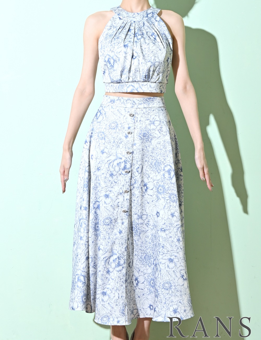 [即納][instock]【RANS】ロング/ドレス/セットアップ/フレア/ホワイト/ブルー/アメスリ