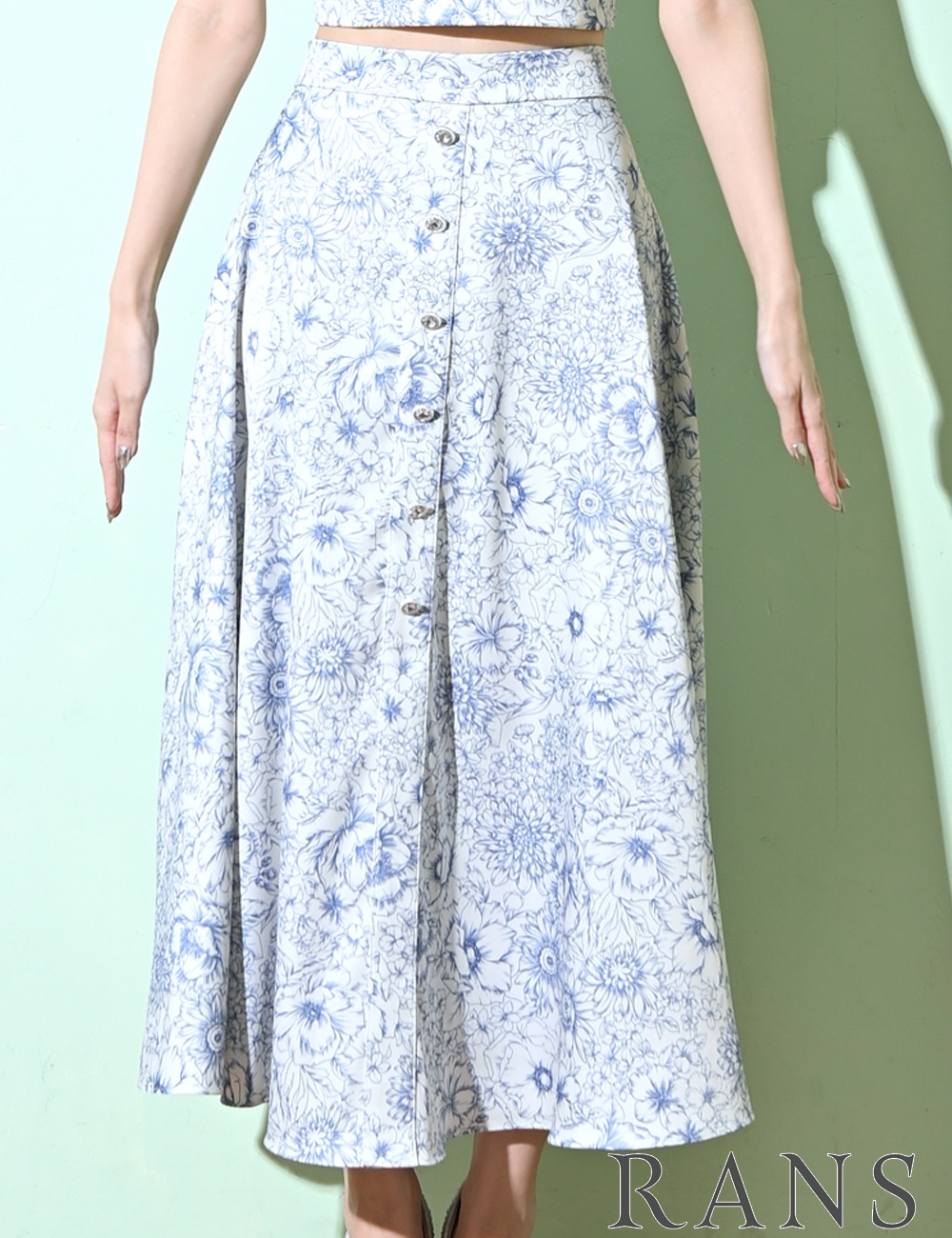 [即納][instock]【RANS】ロング/ドレス/セットアップ/フレア/ホワイト/ブルー/アメスリ