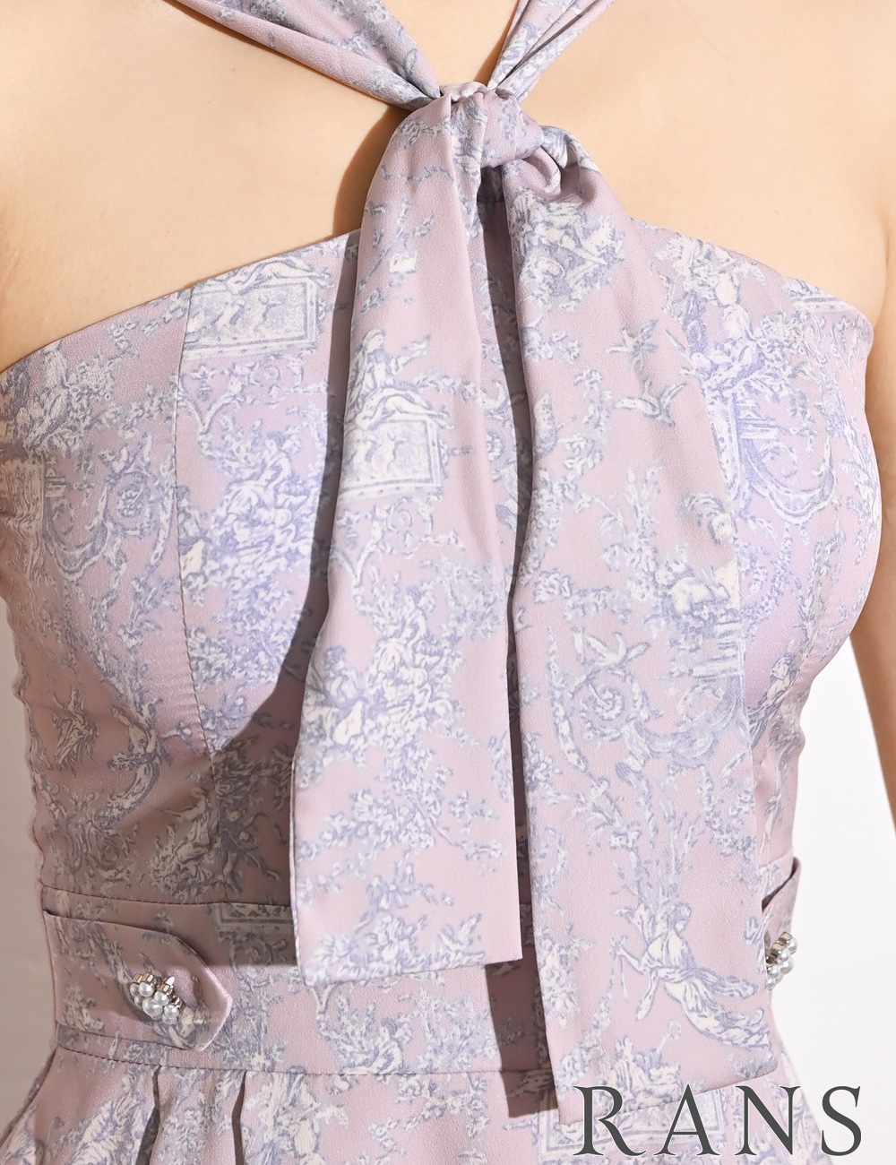 [即納][instock]【RAN SERENE】ミニ/ドレス/ワンピース/フレア/ピンク/ホルターネック/リボン/柄