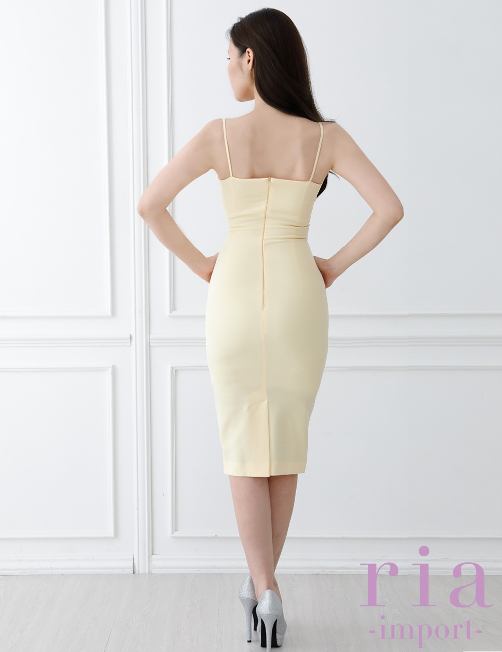 【ria】丈長/ドレス/ワンピース/キャミ/イエロー/バストドレープ/タイト