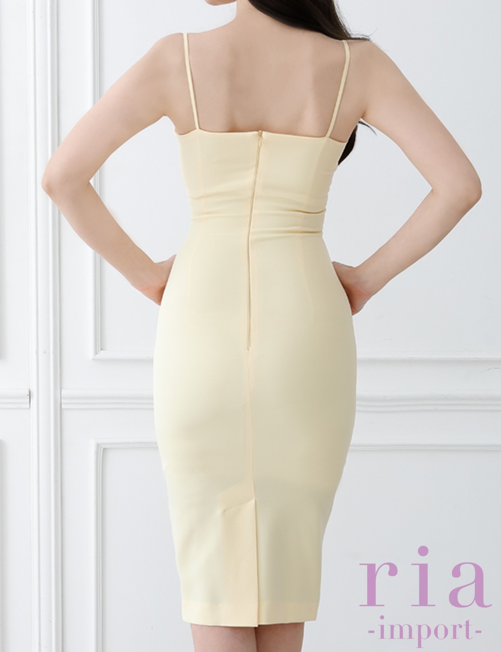 【ria】丈長/ドレス/ワンピース/キャミ/イエロー/バストドレープ/タイト