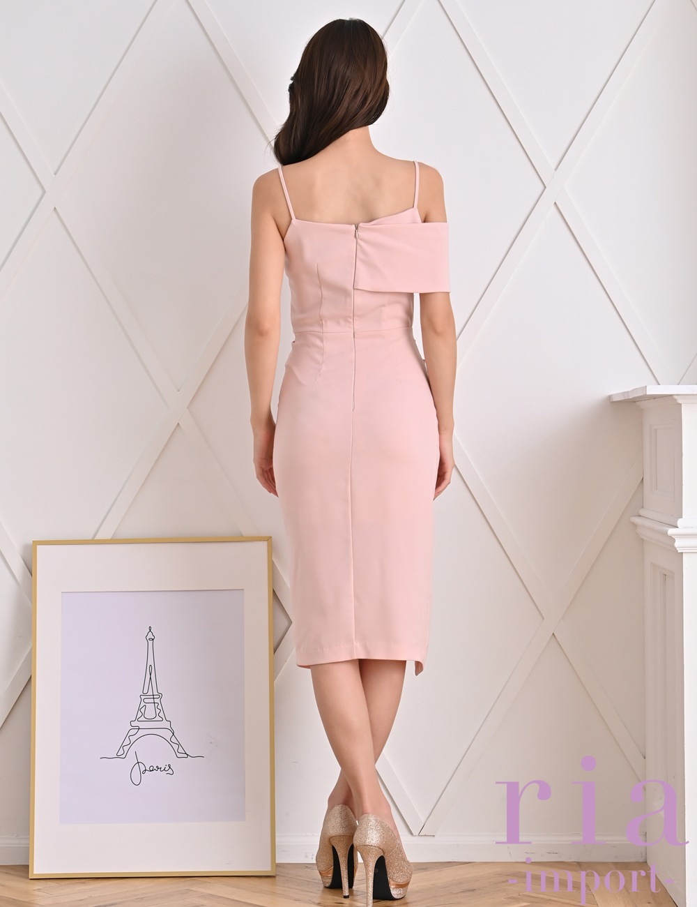 【ria】丈長/ドレス/ワンピース/タイト/ワンショル/前スリット